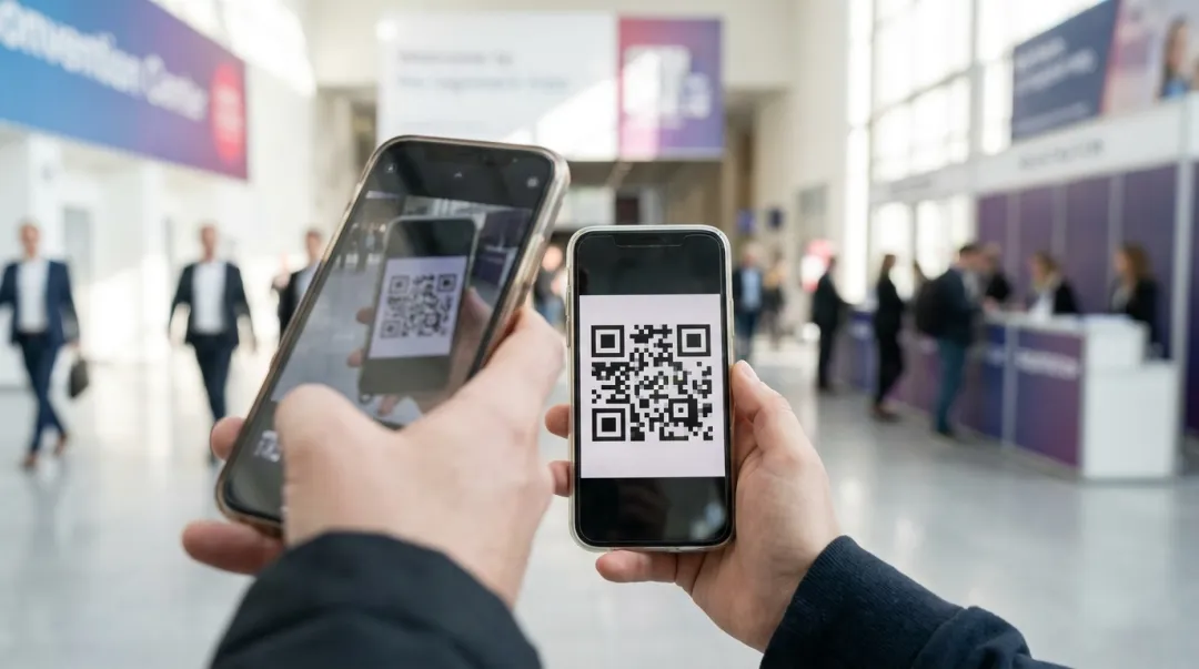 Leitura de QR code na entrada do evento com a câmera de um celular
