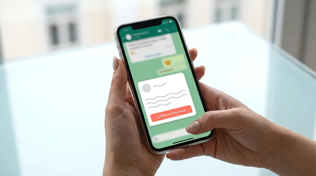 Divulgação de evento pelo WhatsApp com convite digital e botão de confirmar presença