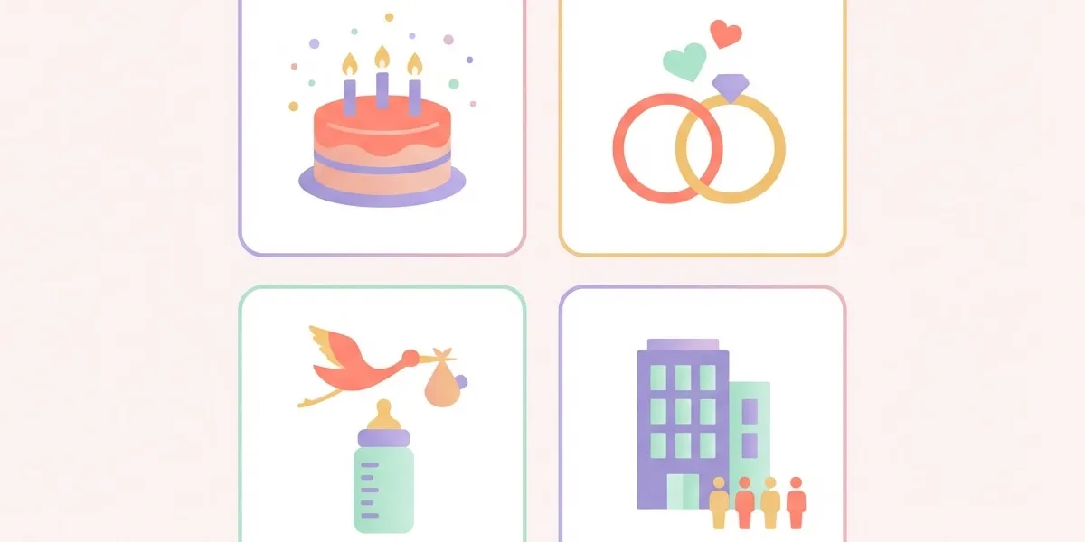 Tipos de eventos para convites digitais