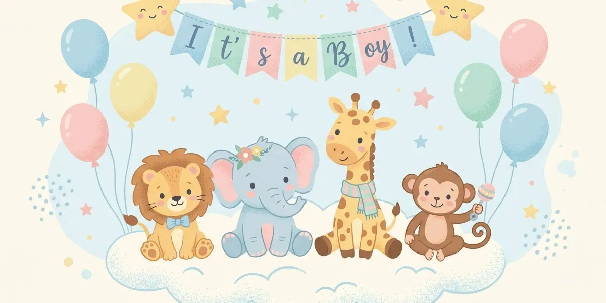 Ilustração fofa de chá de bebê com cegonha e itens de bebê