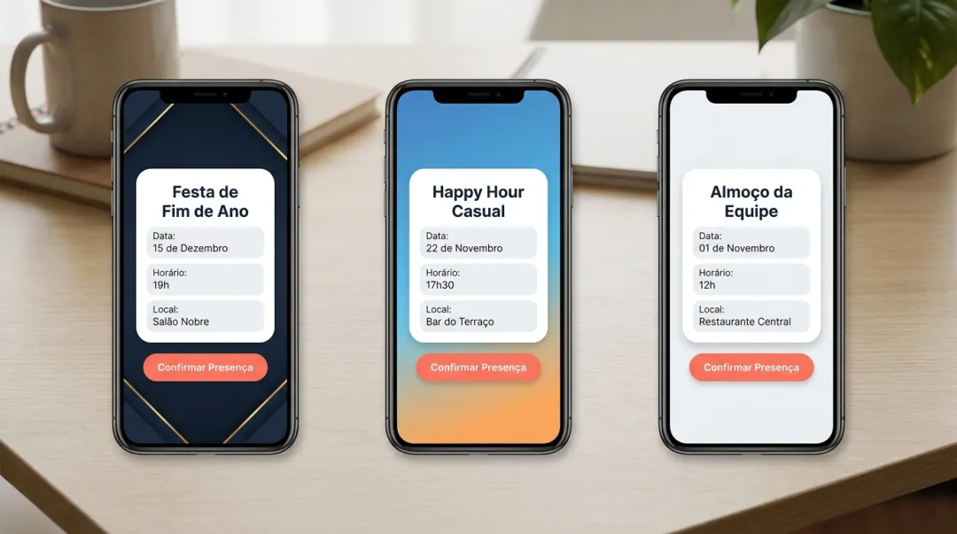 Modelos de convite corporativo no celular: fim de ano, happy hour e almoço