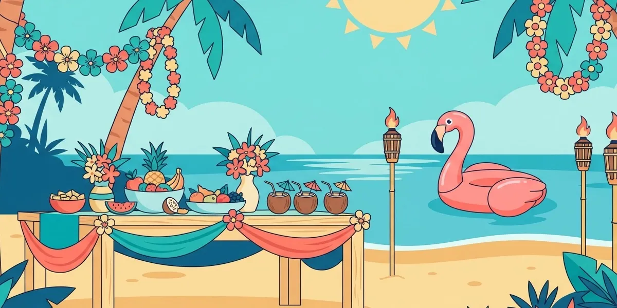 Festa de aniversário tema Stitch com decoração havaiana