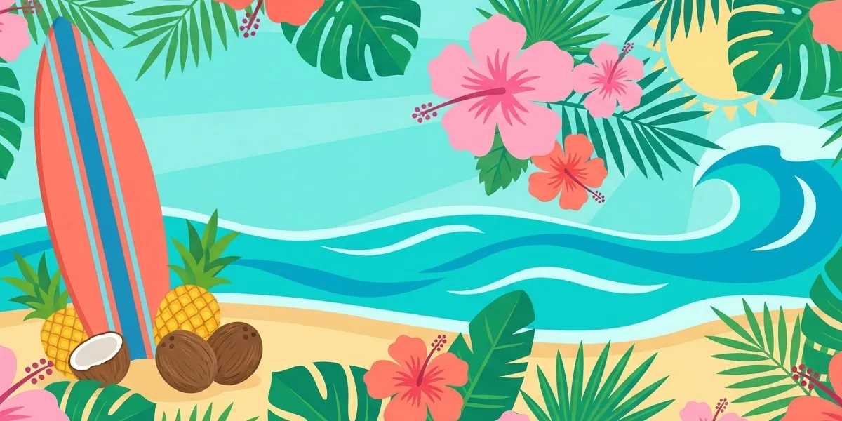 Elementos tropicais do tema Stitch com flores havaianas e cores vibrantes