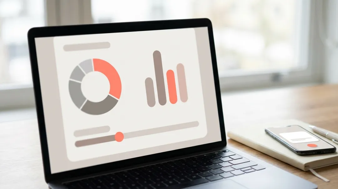 Painel de gestão de eventos com gráficos de desempenho e indicadores sem texto legível