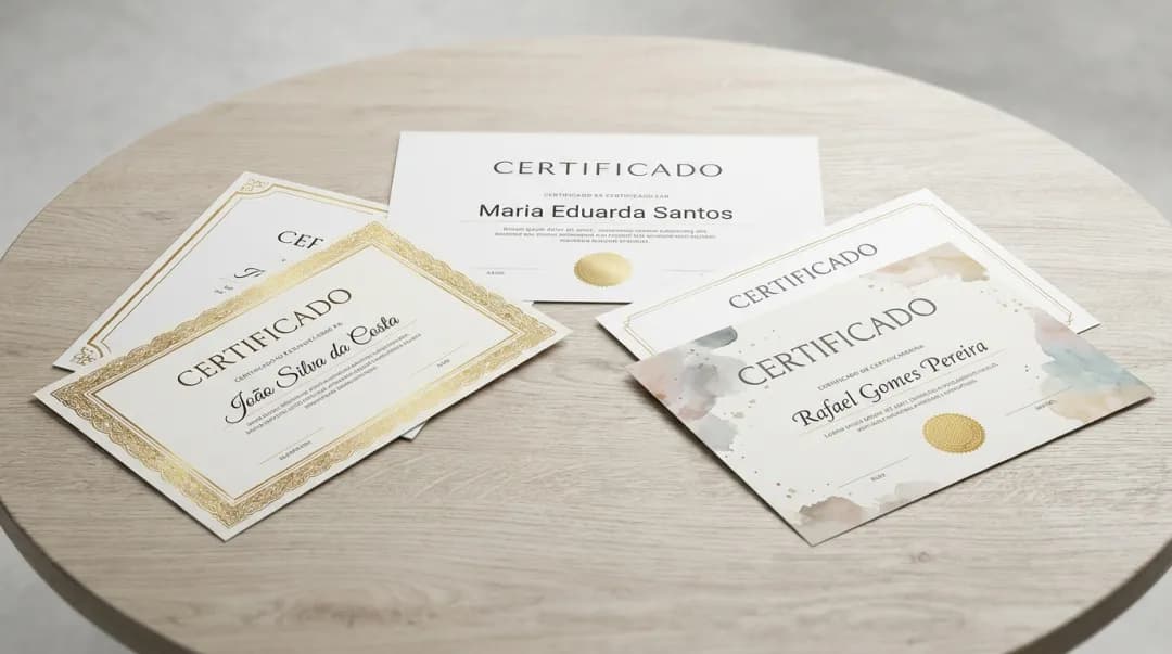Modelos de certificado de participação em diferentes estilos elegantes com moldura e selo