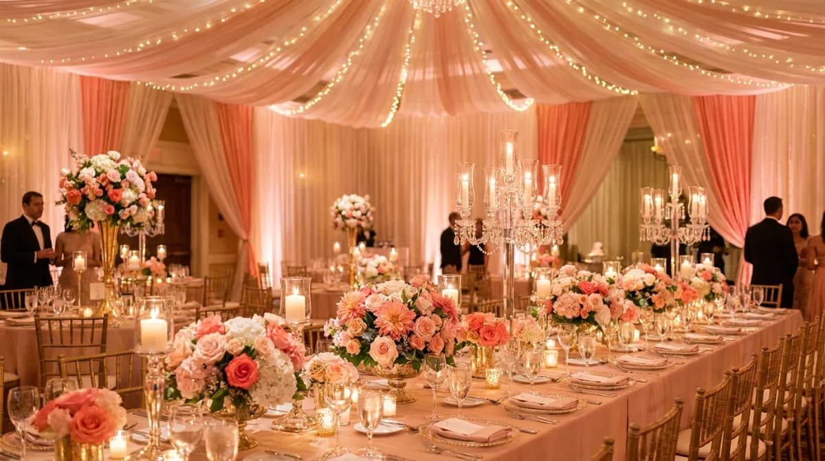Decoração elegante de festa de 15 anos com tema sofisticado